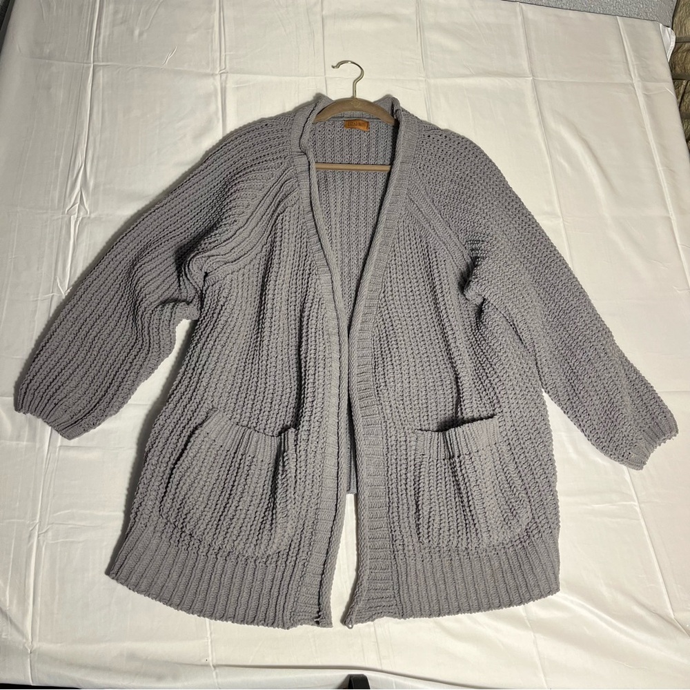 POL Oversized Open Front Chunky Knit  Gray Women's Cardigan  Sz M
